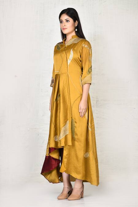Buy_Khwaab By Sanjana Lakhani_Yellow Thread Band Asymmetrical Dress_Online_at_Aza_Fashions