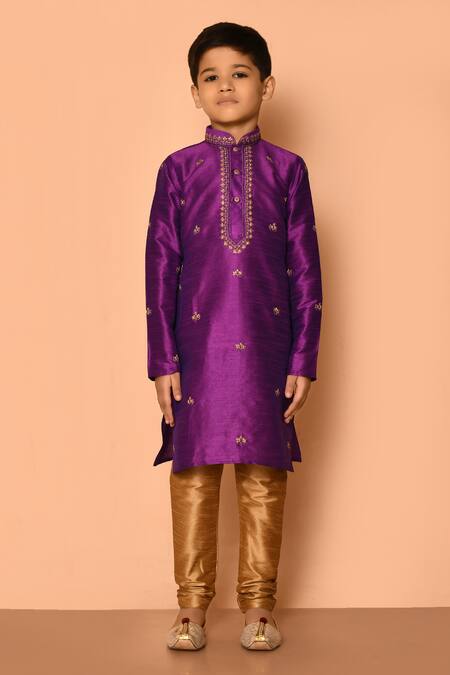 Shop Petite Pomme Purple Silk Embroidery Floret Straight Kurta Set Online at Aza Fashions Shop_Petite Pomme_Purple Silk Embroidery Floret Straight Kurta Set _Online_at_Aza_Fashions
