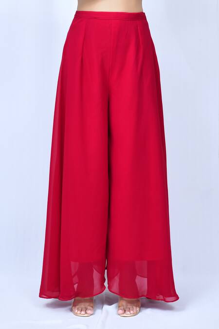 Adara Khan_Red Anarkali And Dupatta Georgette, Sharara Embroidered Front Slit Set_Online_at_Aza_Fashions