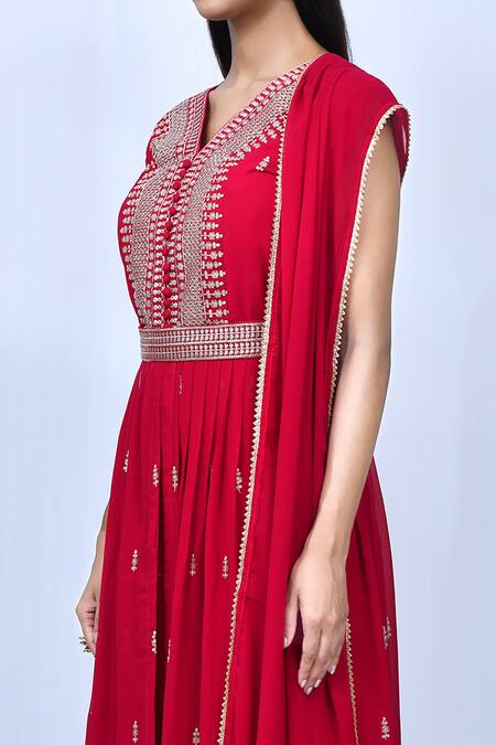 Buy_Adara Khan_Red Anarkali And Dupatta Georgette, Sharara Embroidered Front Slit Set