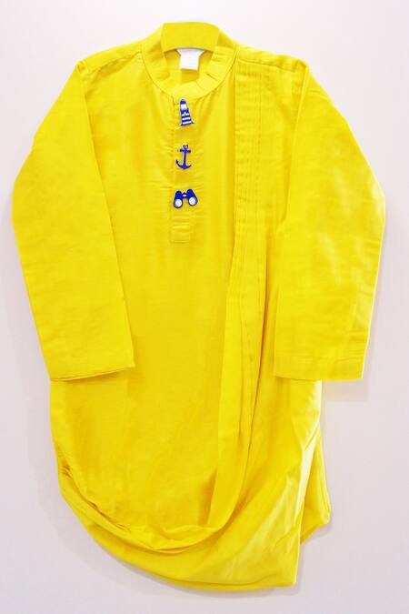 Shop APRICOTKIDS Yellow , Satin Cowl Draped Kurta Set at Aza Fashions Shop_APRICOTKIDS_Yellow , Satin Cowl Draped Kurta Set _at_Aza_Fashions