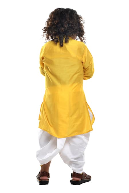 Shop_Apricotkids_Yellow , Satin Gota Patti Silk Kurta And Dhoti Pant Set _at_Aza_Fashions
