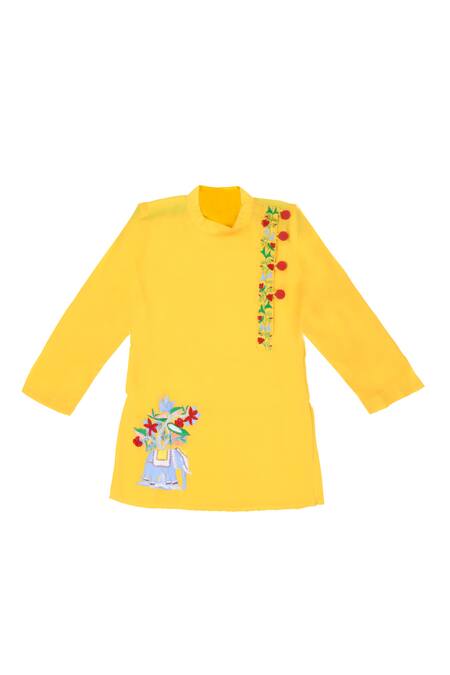 Shop APRICOTKIDS Yellow , Satin Embroidery Kurta And Dhoti Pant Set at Aza Fashions Shop_APRICOTKIDS_Yellow , Satin Embroidery Kurta And Dhoti Pant Set _at_Aza_Fashions