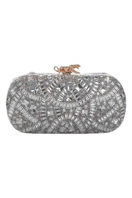 Assorted Party Handwork Silver Zari Box Clutch at Rs 850 in Ghaziabad | ID:  22501665597