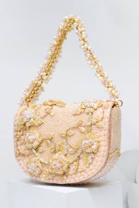 Shop Doux Amour Pink Hand Embroidered And Embellished Callie Sling Bag at Aza Fashions Shop_Doux Amour_Pink Hand Embroidered And Embellished Callie Sling Bag _at_Aza_Fashions