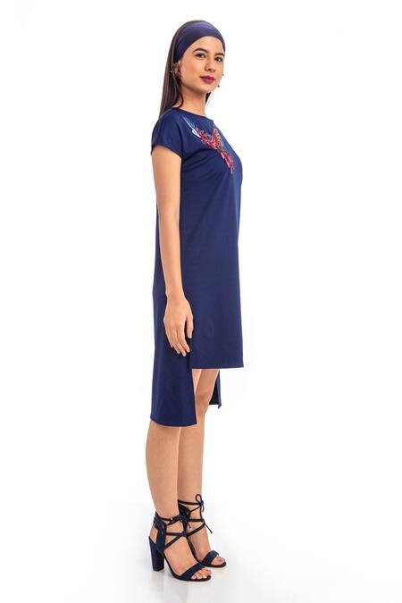 Gaya_Blue Polyester Embroidered Dress_Online_at_Aza_Fashions