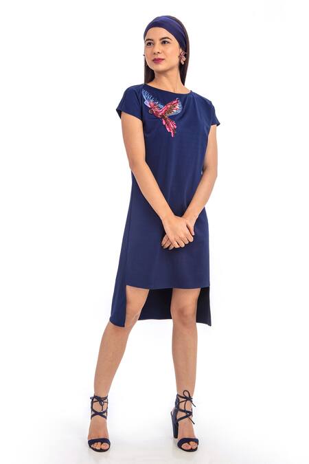 Buy_Gaya_Blue Polyester Embroidered Dress_Online_at_Aza_Fashions