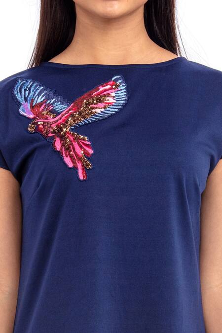 Gaya_Blue Polyester Embroidered Dress_at_Aza_Fashions