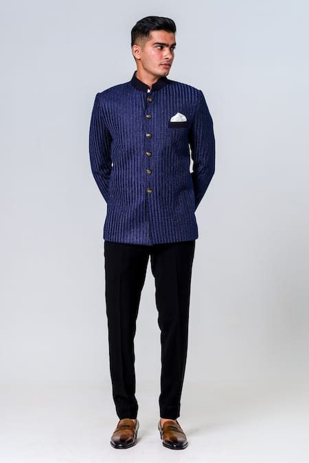 Buy_Amrit Dawani_Blue Polyester Embroidery French Knot Jodhpuri Set _Online_at_Aza_Fashions