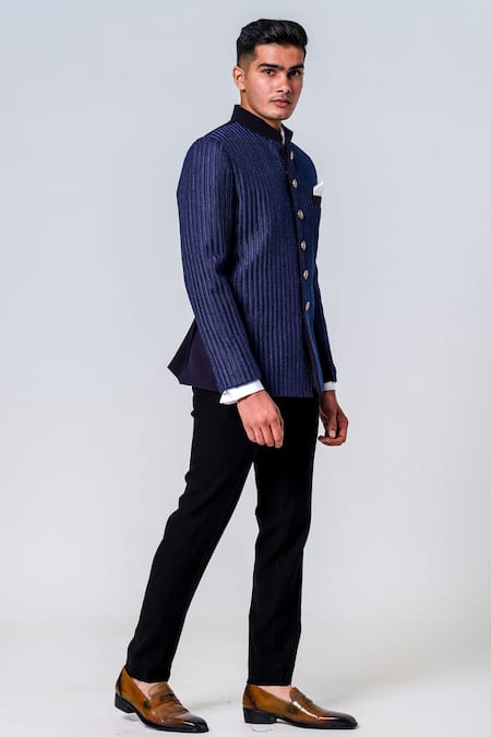 Shop_Amrit Dawani_Blue Polyester Embroidery French Knot Jodhpuri Set _Online_at_Aza_Fashions