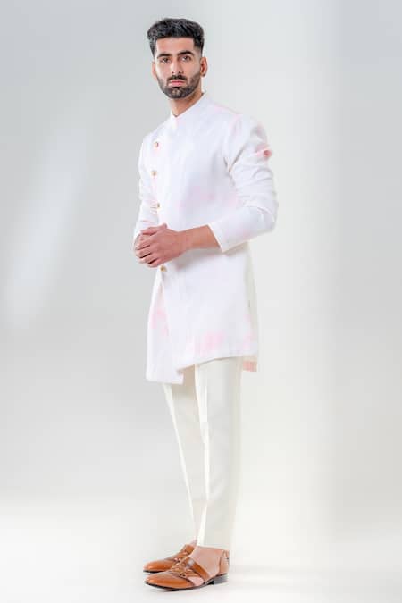 Amrit Dawani_Ivory Cotton, Silk Marble Dye Effect Kurta With Trouser _Online_at_Aza_Fashions