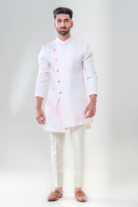 Buy_Amrit Dawani_Ivory Cotton, Silk Marble Dye Effect Kurta With Trouser _Online_at_Aza_Fashions