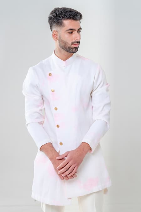 Shop_Amrit Dawani_Ivory Cotton, Silk Marble Dye Effect Kurta With Trouser _Online_at_Aza_Fashions
