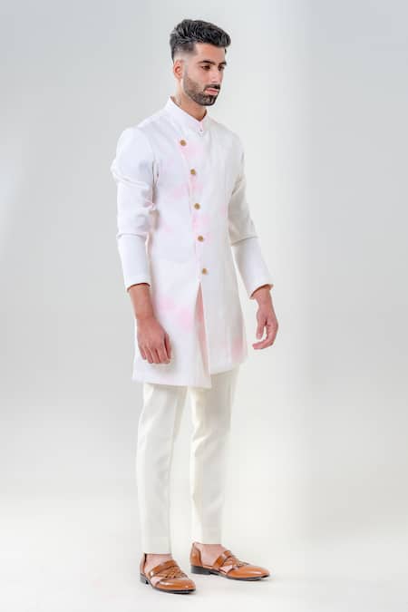 Amrit Dawani_Ivory Cotton, Silk Marble Dye Effect Kurta With Trouser _at_Aza_Fashions