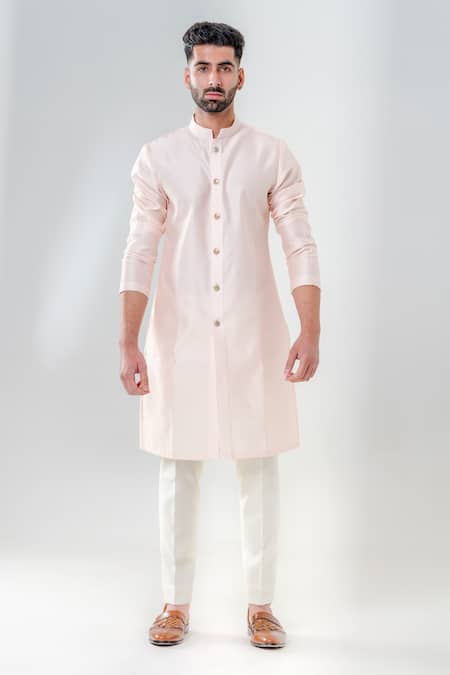 Amrit Dawani_Pink Cotton, Silk Kurta With Trouser _Online_at_Aza_Fashions