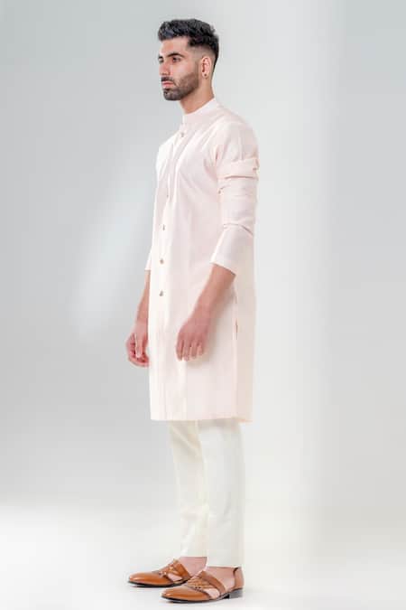 Buy_Amrit Dawani_Pink Cotton, Silk Kurta With Trouser _Online_at_Aza_Fashions