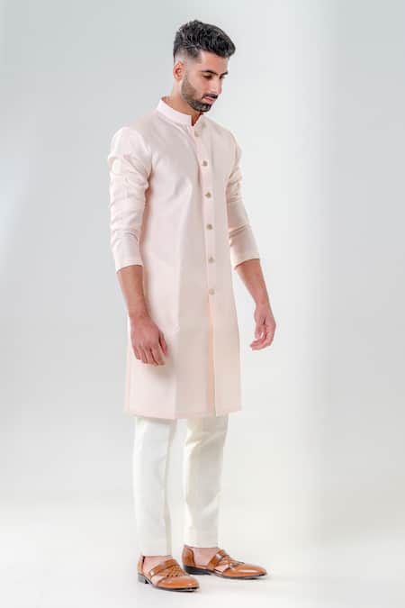Shop_Amrit Dawani_Pink Cotton, Silk Kurta With Trouser _Online_at_Aza_Fashions