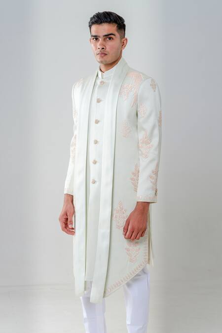 Amrit Dawani_Green Silk Embroidery Flower Bloom Kurta With Trouser _at_Aza_Fashions