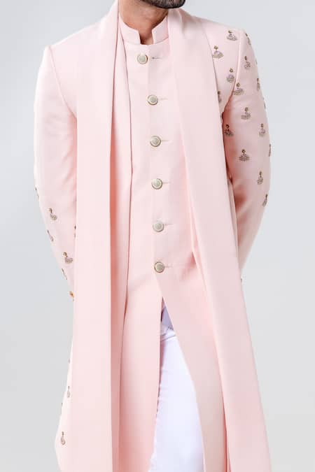 Amrit Dawani Peach Silk Embroidery Shell Kurta With Trouser Online at Aza Fashions Amrit Dawani_Peach Silk Embroidery Shell Kurta With Trouser _Online_at_Aza_Fashions