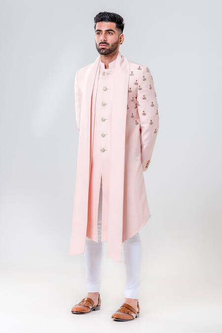 Buy_Amrit Dawani_Peach Silk Embroidery Shell Kurta With Trouser _Online_at_Aza_Fashions