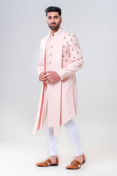 Shop_Amrit Dawani_Peach Silk Embroidery Shell Kurta With Trouser _Online_at_Aza_Fashions