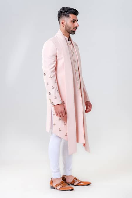 Amrit Dawani_Peach Silk Embroidery Shell Kurta With Trouser _at_Aza_Fashions