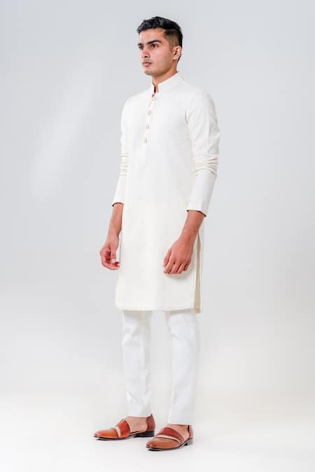 Shop_Amrit Dawani_Ivory Cotton, Silk Embroidery Lakhnavi Kurta With Pant _Online_at_Aza_Fashions