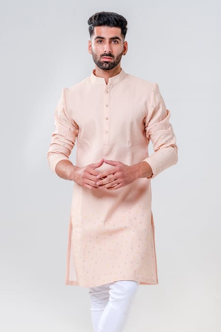 Amrit Dawani_Pink Chanderi Silk, Cotton Embroidery Straight Kurta With Pant _Online_at_Aza_Fashions