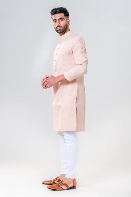 Buy_Amrit Dawani_Pink Chanderi Silk, Cotton Embroidery Straight Kurta With Pant _Online_at_Aza_Fashions