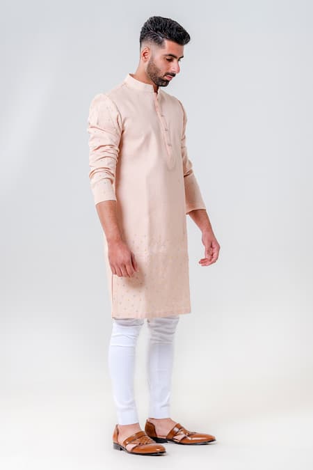 Shop_Amrit Dawani_Pink Chanderi Silk, Cotton Embroidery Straight Kurta With Pant _Online_at_Aza_Fashions