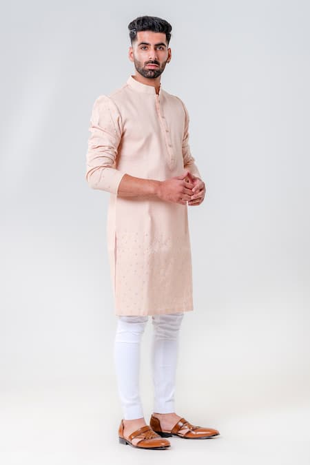 Amrit Dawani_Pink Chanderi Silk, Cotton Embroidery Straight Kurta With Pant _at_Aza_Fashions
