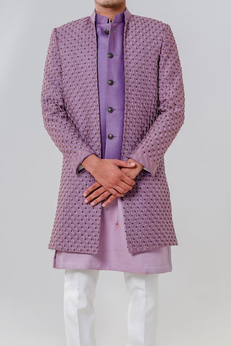 Buy Amrit Dawani Purple Silk Embroidery Trellis Two Layer Jacket Kurta Set Online at Aza Fashions Buy_Amrit Dawani_Purple Silk Embroidery Trellis Two Layer Jacket Kurta Set _Online_at_Aza_Fashions