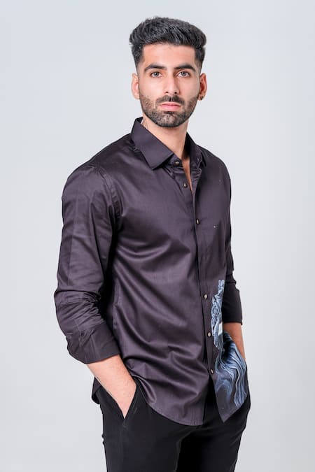 Buy_Amrit Dawani_Black Cotton Portrait Hand Painted Shirt _Online_at_Aza_Fashions