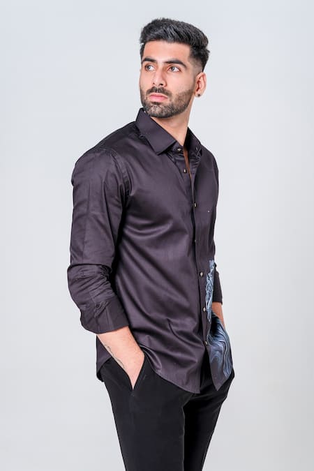 Shop_Amrit Dawani_Black Cotton Portrait Hand Painted Shirt _Online_at_Aza_Fashions