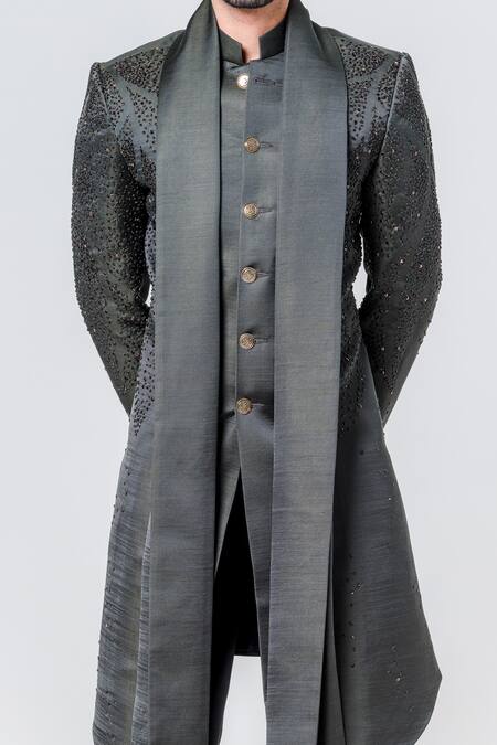 Amrit Dawani Black Silk Beads Embellished Kurta With Trouser Online at Aza Fashions Amrit Dawani_Black Silk Beads Embellished Kurta With Trouser _Online_at_Aza_Fashions