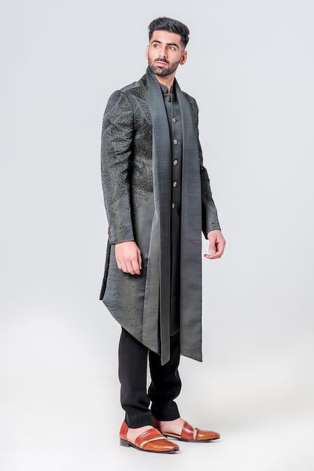 Amrit Dawani_Black Silk Beads Embellished Kurta With Trouser _at_Aza_Fashions