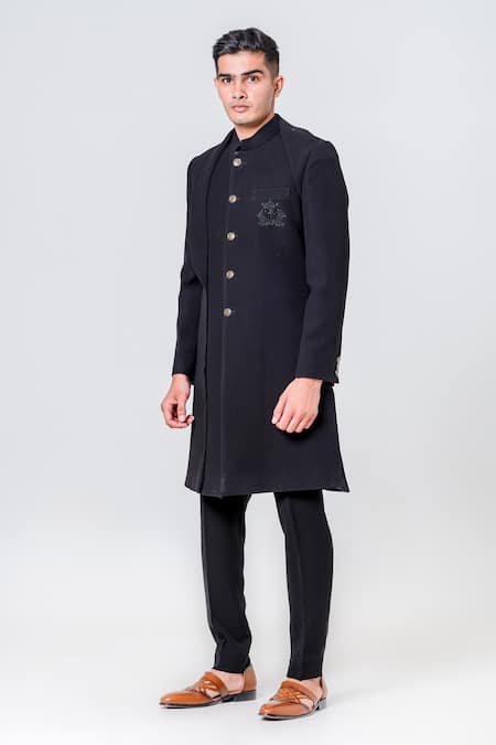 Amrit Dawani Patch Pocket Embroidered Sherwani With Trouser 