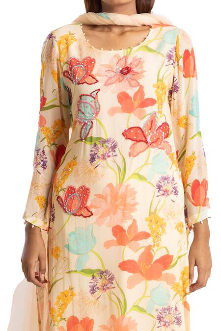 Shop Seams Pret And Couture Multi Color Georgette Printed Floral Motifs Round Kurta Set at Aza Fashions Shop_Seams Pret And Couture_Multi Color Georgette Printed Floral Motifs Round Kurta Set _at_Aza_Fashions