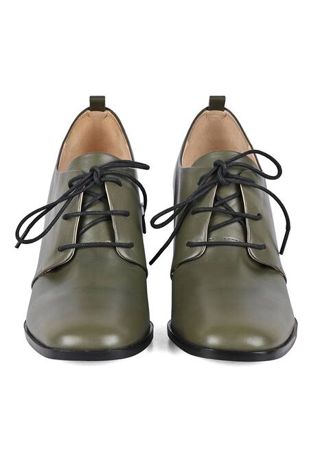 Shop Vanilla Moon Green Alisa Block Heel Ankle Boots at Aza Fashions Shop_Vanilla Moon_Green Alisa Block Heel Ankle Boots_at_Aza_Fashions