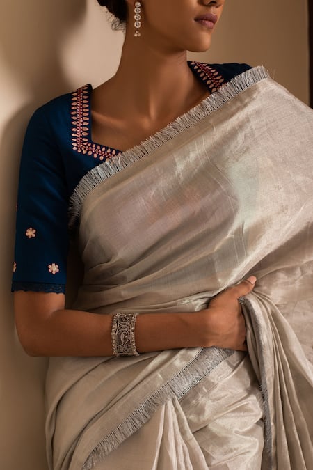 Priyanka Raajiv Silver Silk Tissue Chanderi Alisha Saree   4