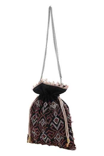 Buy_The Purple Sack_Black Embroidery, Beads Potli Bag _Online_at_Aza_Fashions