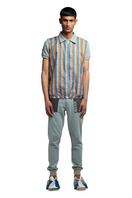 Buy_All2defy_Blue Terry Patchwork Joggers_Online_at_Aza_Fashions