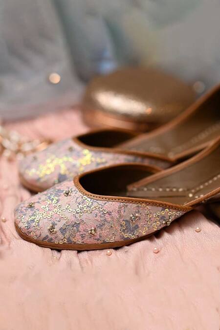 Buy_Coral Haze_Multi Color Embroidered Alyssan Juttis_Online_at_Aza_Fashions