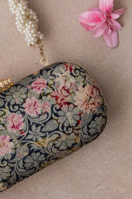 Shop Amyra Blue Pearls Elora Woven Clutch at Aza Fashions Shop_Amyra_Blue Pearls Elora Woven Clutch_at_Aza_Fashions