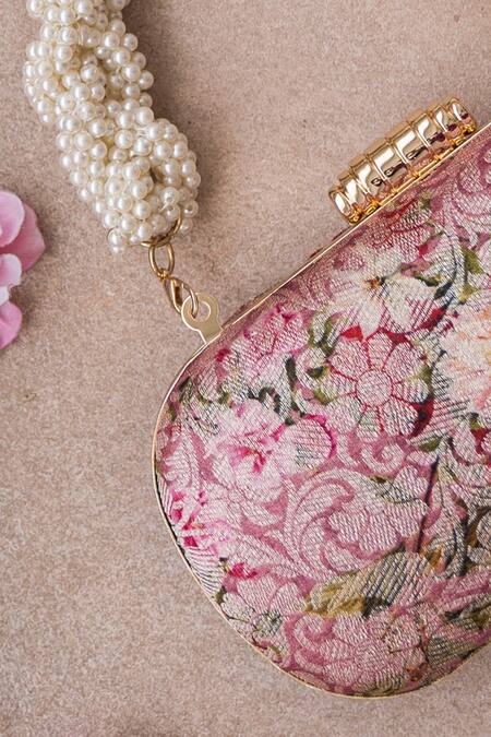 Amyra_Pink Embroidery Elora Woven Clutch _Online_at_Aza_Fashions