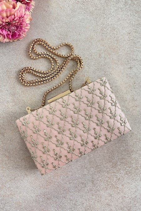 Amyra Pink Embroidery Anya Box Clutch 