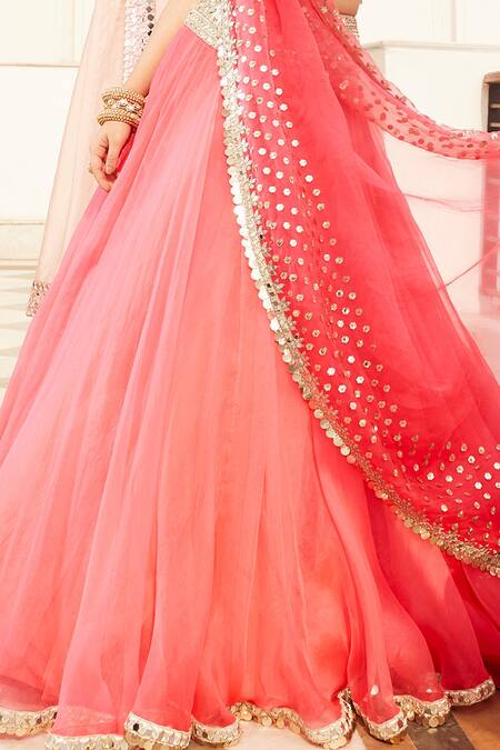 Shop_Abhinav Mishra_Pink Organza Mirror V Neck Bridal Lehenga Set Embroidered Blouse_Online_at_Aza_Fashions