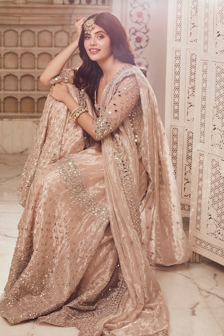 Shop_Abhinav Mishra_Sharara And Dupatta- Tissue Organza Embroidered Net Work Kurta Set _at_Aza_Fashions