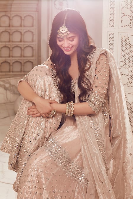 Abhinav Mishra_Sharara And Dupatta- Tissue Organza Embroidered Net Work Kurta Set _Online_at_Aza_Fashions