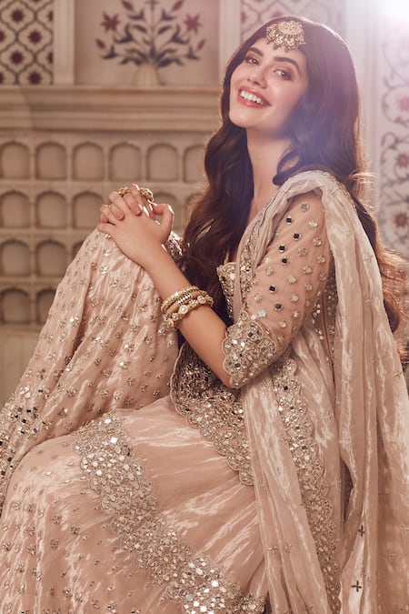 Buy_Abhinav Mishra_Sharara And Dupatta- Tissue Organza Embroidered Net Work Kurta Set _Online_at_Aza_Fashions